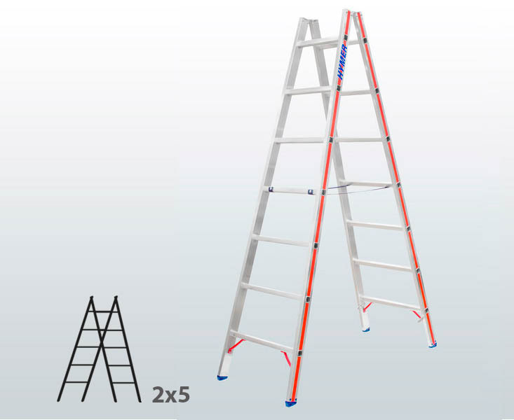 [045811] Escalera manual de tijera con acceso doble para uso industrial con 2x5 peldaños - Aluminio 
