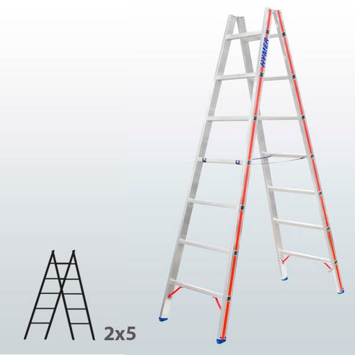 [045811] Escalera manual de tijera con acceso doble para uso industrial con 2x5 peldaños - Aluminio 