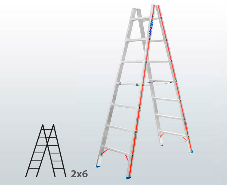 [045812] Escalera manual de tijera con acceso doble para uso industrial con 2x6 peldaños - Aluminio 