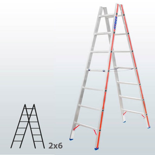 [045812] Escalera manual de tijera con acceso doble para uso industrial con 2x6 peldaños - Aluminio 
