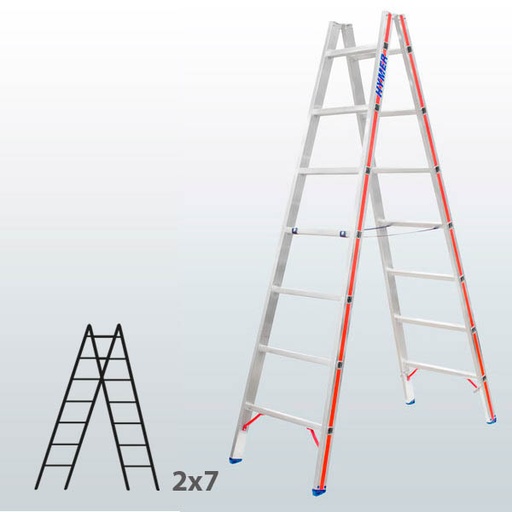 [045813] Escalera manual de tijera con acceso doble para uso industrial con 2x7 peldaños - Aluminio 