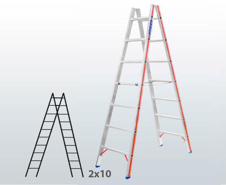 [045815] Escalera manual de tijera con acceso doble para uso industrial con 2x10 peldaños - Aluminio 