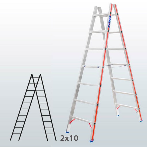 [045815] Escalera manual de tijera con acceso doble para uso industrial con 2x10 peldaños - Aluminio 