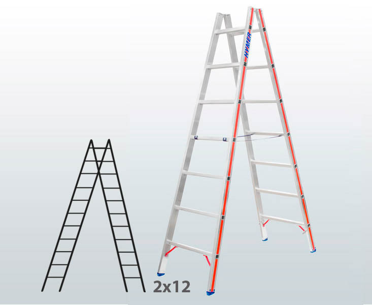 [045816] Escalera manual de tijera con acceso doble para uso industrial con 2x12 peldaños - Aluminio 