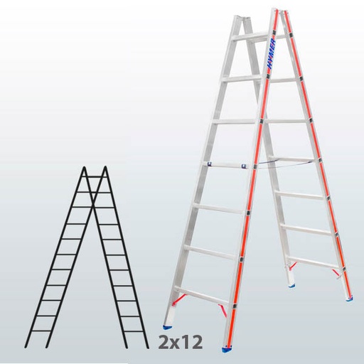 [045816] Escalera manual de tijera con acceso doble para uso industrial con 2x12 peldaños - Aluminio 