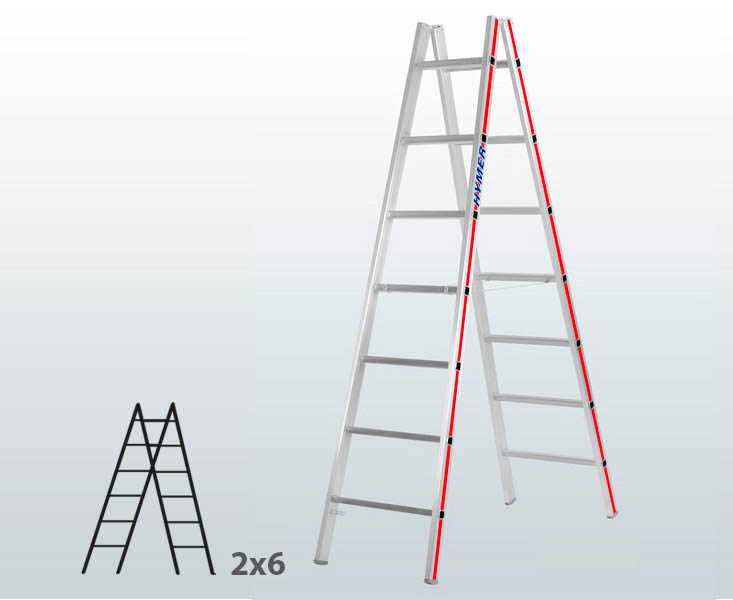 [045818] Escalera manual de tijera con acceso doble para uso profesional con 2x6 peldaños - Aluminio 
