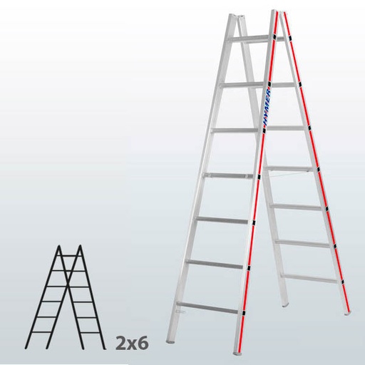 [045818] Escalera manual de tijera con acceso doble para uso profesional con 2x6 peldaños - Aluminio 