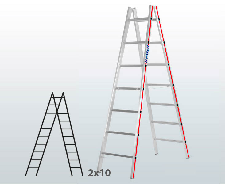 [045822] Escalera manual de tijera con acceso doble para uso profesional con 2x10 peldaños - Aluminio 