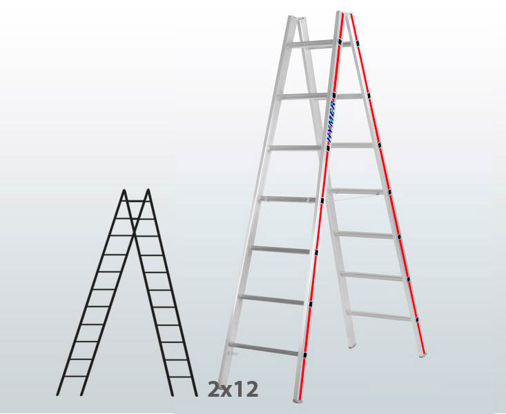 [045823] Escalera manual de tijera con acceso doble para uso profesional con 2x12 peldaños - Aluminio 