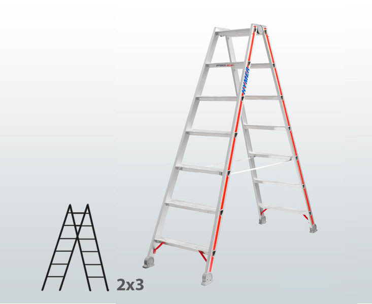 [045826] Escalera manual de tijera con acceso por 2 lados para uso industrial con 2x3 escalones - Aluminio 