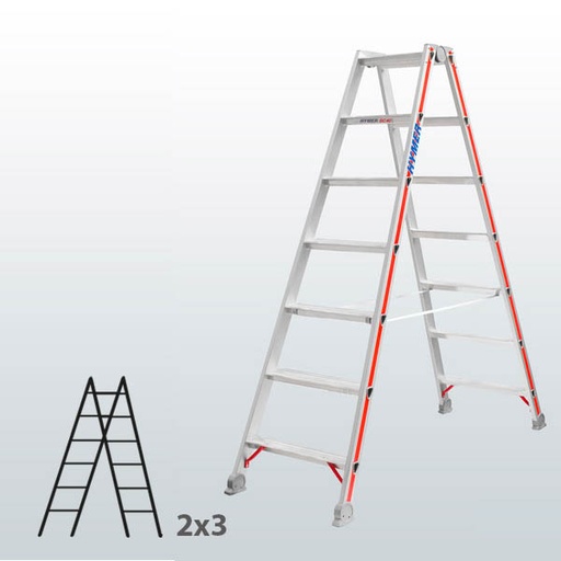 [045826] Escalera manual de tijera con acceso por 2 lados para uso industrial con 2x3 escalones - Aluminio 