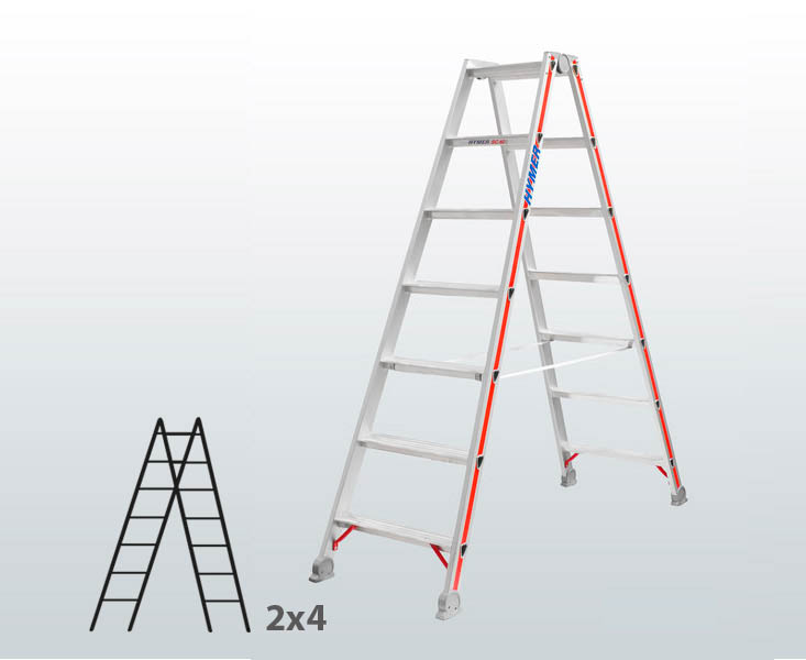 [045827] Escalera manual de tijera con acceso por 2 lados para uso industrial con 2x4 escalones - Aluminio 