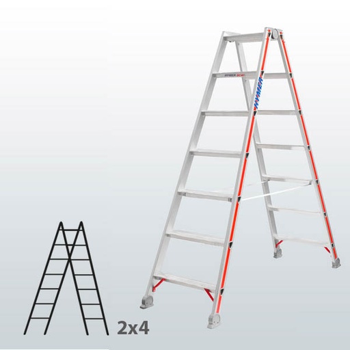 [045827] Escalera manual de tijera con acceso por 2 lados para uso industrial con 2x4 escalones - Aluminio 