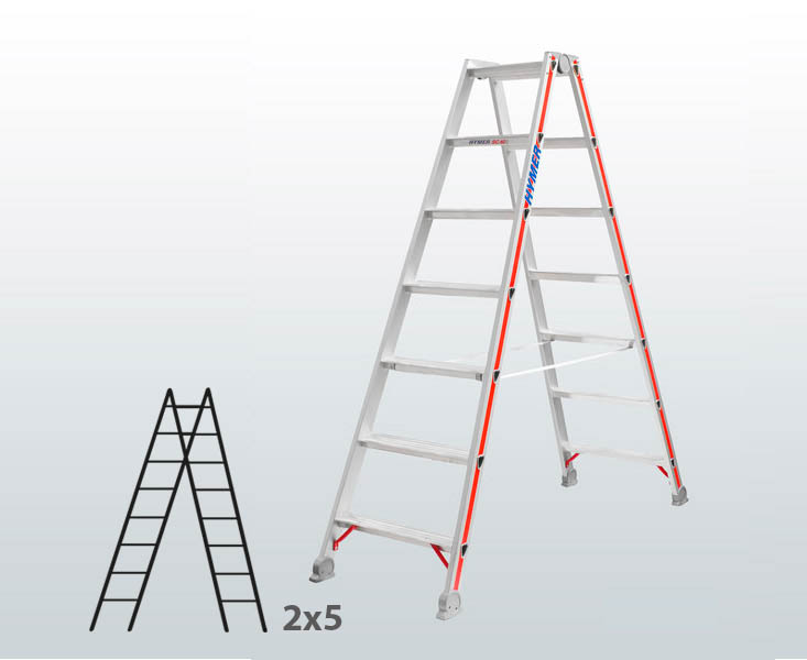 [045828] Escalera manual de tijera con acceso por 2 lados para uso industrial con 2x5 escalones - Aluminio 