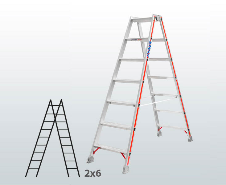 [045829] Escalera manual de tijera con acceso por 2 lados para uso industrial con 2x6 escalones - Aluminio 