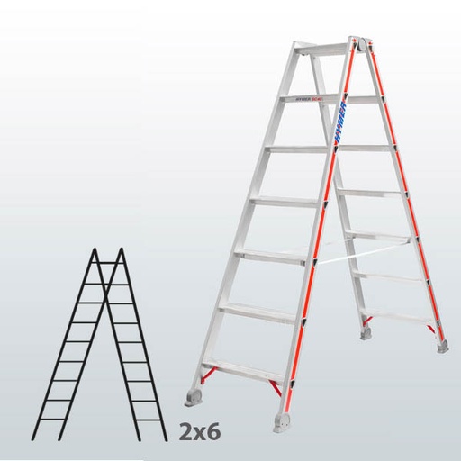 [045829] Escalera manual de tijera con acceso por 2 lados para uso industrial con 2x6 escalones - Aluminio 