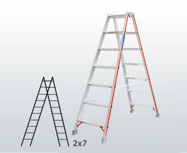 [045830] Escalera manual de tijera con acceso por 2 lados para uso industrial con 2x7 escalones - Aluminio 