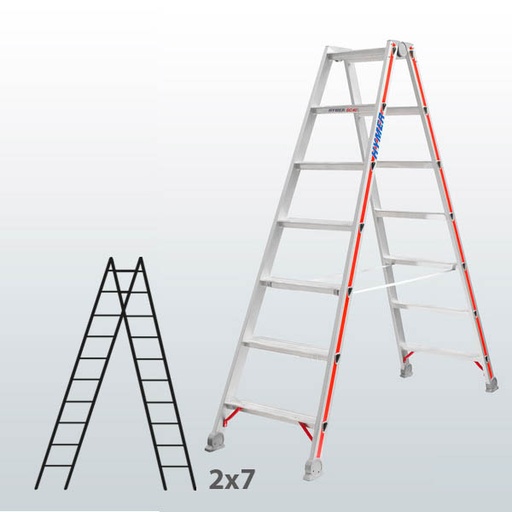 [045830] Escalera manual de tijera con acceso por 2 lados para uso industrial con 2x7 escalones - Aluminio 