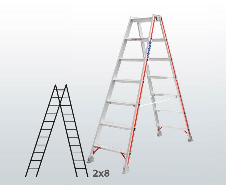 [045831] Escalera manual de tijera con acceso por 2 lados para uso industrial con 2x8 escalones - Aluminio 