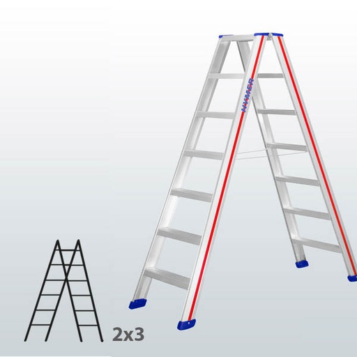 [045833] Escalera manual de tijera con acceso por 2 lados para uso profesional con 2x3 escalones - Aluminio 