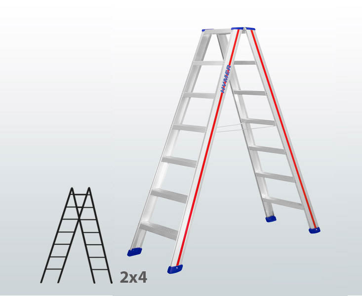 [045834] Escalera manual de tijera con acceso por 2 lados para uso profesional con 2x4 escalones - Aluminio 