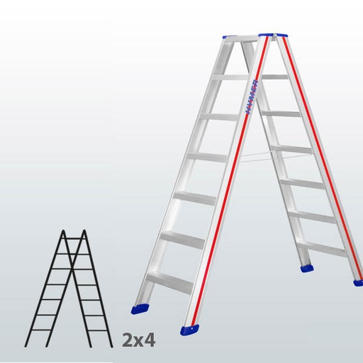 [045834] Escalera manual de tijera con acceso por 2 lados para uso profesional con 2x4 escalones - Aluminio 