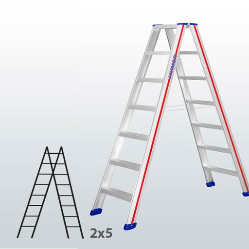 [045835] Escalera manual de tijera con acceso por 2 lados para uso profesional con 2x5 escalones - Aluminio 