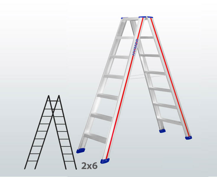 [045836] Escalera manual de tijera con acceso por 2 lados para uso profesional con 2x6 escalones - Aluminio 