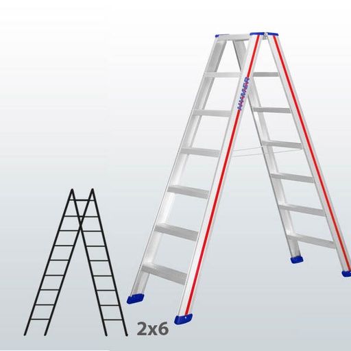 [045836] Escalera manual de tijera con acceso por 2 lados para uso profesional con 2x6 escalones - Aluminio 
