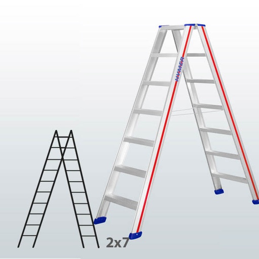 [045837] Escalera manual de tijera con acceso por 2 lados para uso profesional con 2x7 escalones - Aluminio 