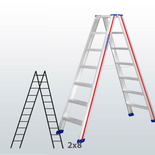[045838] Escalera manual de tijera con acceso por 2 lados para uso profesional con 2x8 escalones - Aluminio 