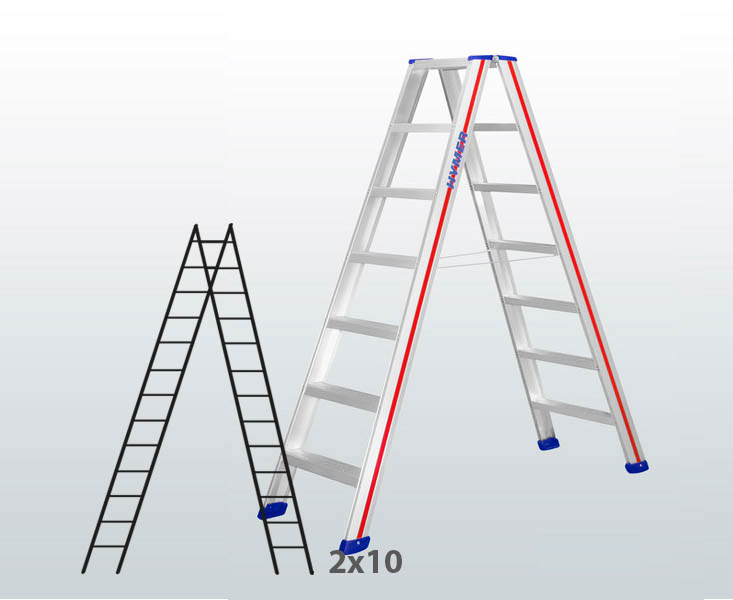 [045839] Escalera manual de tijera con acceso por 2 lados para uso profesional con 2x10 escalones - Aluminio 