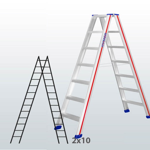 [045839] Escalera manual de tijera con acceso por 2 lados para uso profesional con 2x10 escalones - Aluminio 