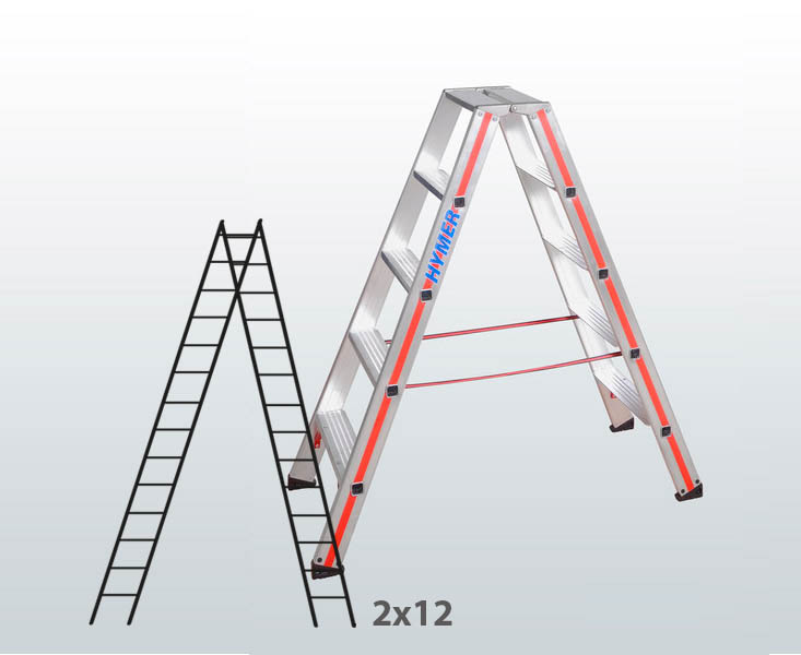 [045840] Escalera manual de tijera con acceso por 2 lados para uso experto con 2x12 escalones - Aluminio 