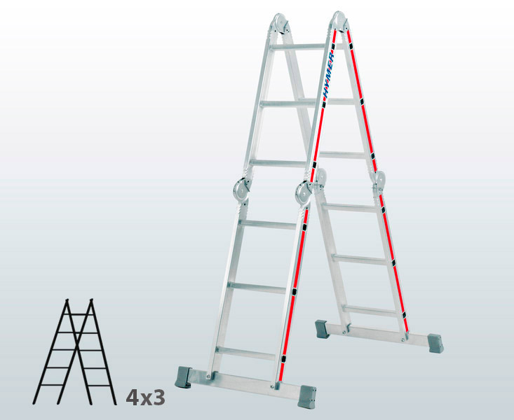 [045841] Escalera manual articulada con 12 peldaños para uso profesional - Dim.: 900x700x300h mm - Aluminio
