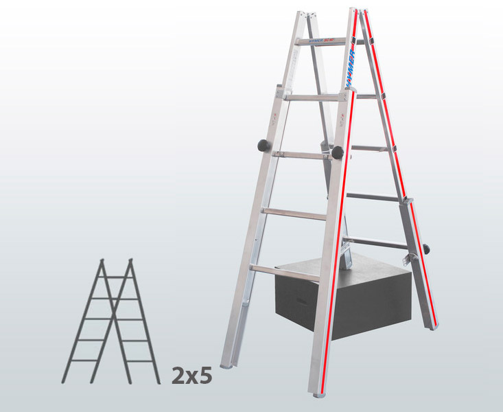 [045844] Escalera de mano con patas telescópicas y 10 peldaños para desniveles - Dim.: 505 x 60 x 1470h mm - Aluminio