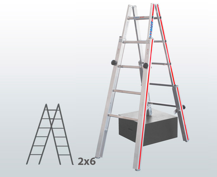 [045845] Escalera de mano con patas telescópicas y 12 peldaños para desniveles - Dim.: 535 x 60 x 1750h mm - Aluminio