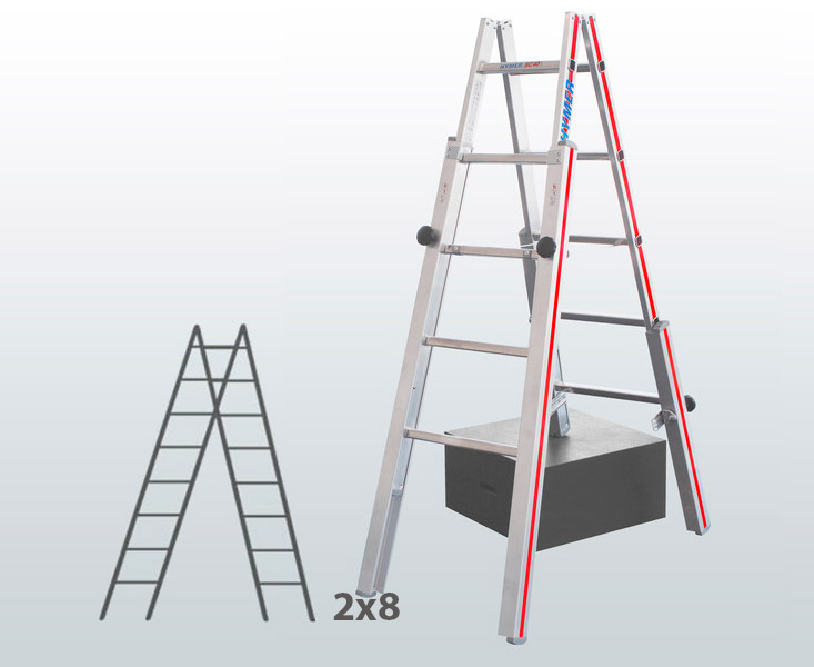 [045847] Escalera de mano con patas telescópicas y 16 peldaños para desniveles - Dim.: 595 x 60 x 2350h mm - Aluminio
