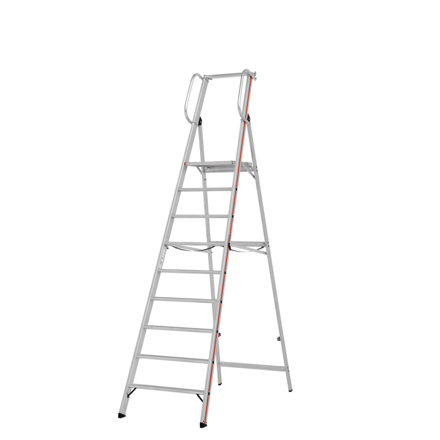 [045856] Escalera de mano plegable con 9 escalones y plataforma - Dim.: 3000x780x3000h mm - Aluminio