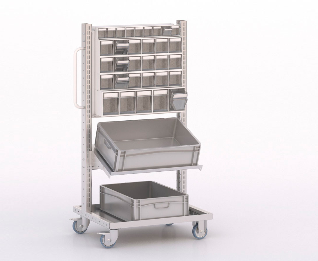 [045896] Carro modular serie Unibox con 10 cajones, 1 estante y 2 cajas - Dim.: 730x613x1365h mm - Gris ral 7035