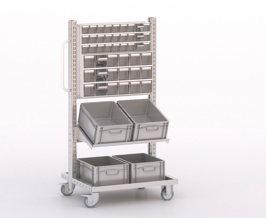 [045897] Carro modular serie Unibox con 12 cajones, 1 estante y 4 cajas - Dim.: 730x613x1365h mm - Gris ral 7035