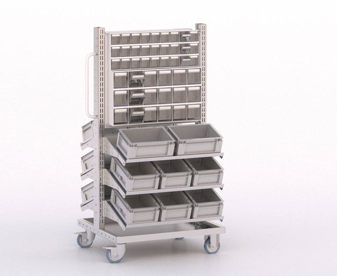 [045899] Carro modular serie Unibox con 12 cajones, 6 estantes y 16 cajas - Dim.: 730x613x1365h mm - Gris ral 7035