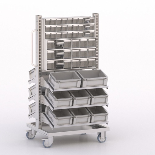 [045899] Carro modular serie Unibox con 12 cajones, 6 estantes y 16 cajas - Dim.: 730x613x1365h mm - Gris ral 7035