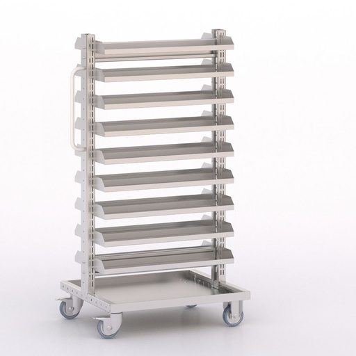 [045901] Carro modular con 18 bandejas metálicas (sin cajas) - Dim.: 730x613x1365h mm - Cincado y Gris ral 7035