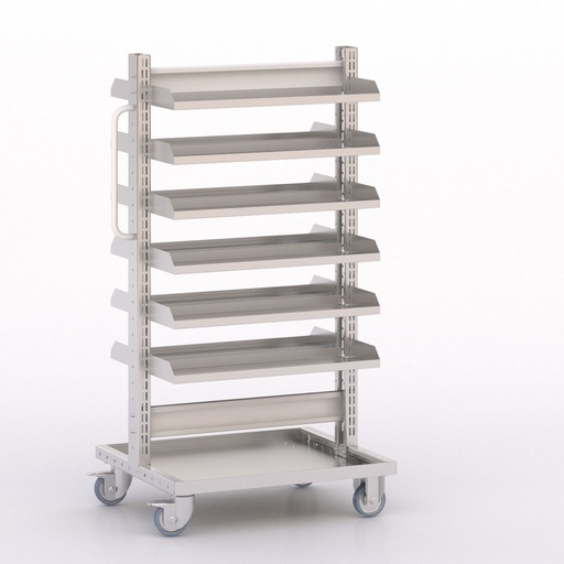 [045903] Carro modular con 12 bandejas metálicas (sin cajas) - Dim.: 730x613x1365h mm - Cincado y Gris ral 7035