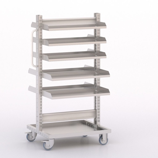 [045907] Carro modular con 10 bandejas metálicas (sin cajas) - Dim.: 730x613x1365h mm - Cincado y Gris ral 7035