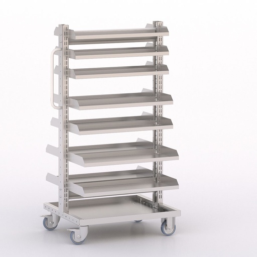 [045911] Carro modular con 14 bandejas metálicas (sin cajas) - Dim.: 730x613x1365h mm - Cincado y Gris ral 7035