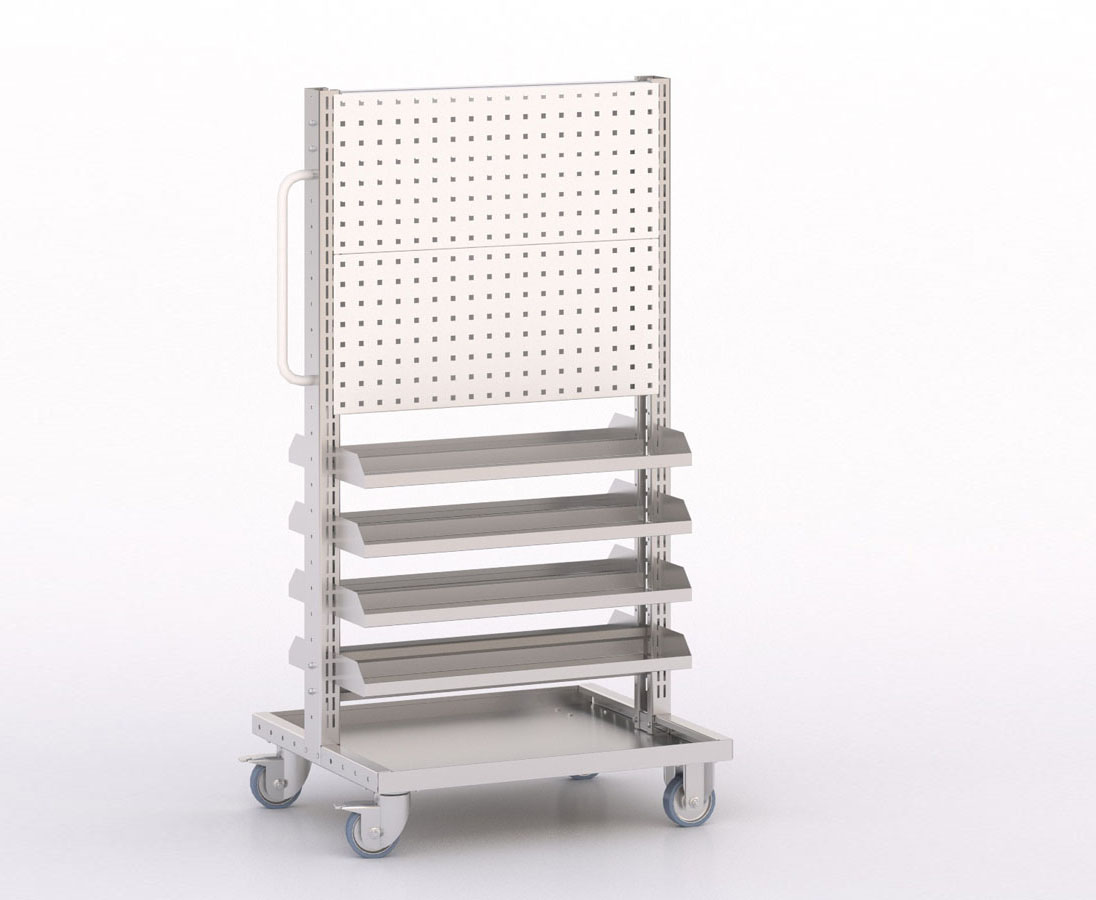 [045926] Carro modular con 8 bandejas y paneles perforados - Dim.: 730x613x1365h mm - Cincado y Gris ral 7035