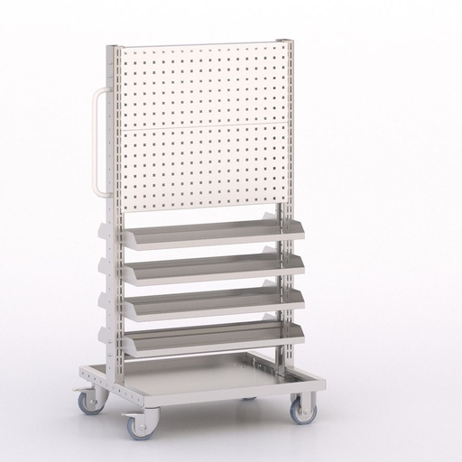 [045926] Carro modular con 8 bandejas y paneles perforados - Dim.: 730x613x1365h mm - Cincado y Gris ral 7035