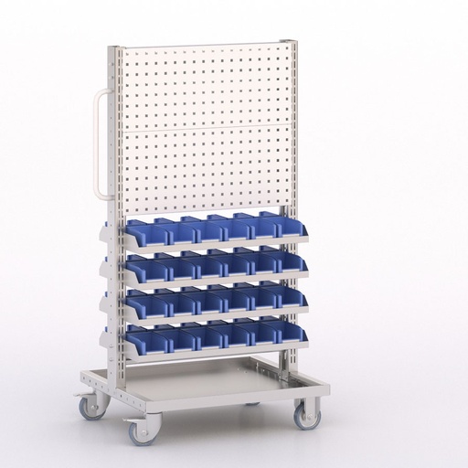 [045927] Carro modular con 8 bandejas, 48 cajas y paneles perforados - Dim.: 730x613x1365h mm - Cincado y Gris ral 7035